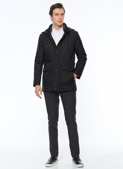 4041 Black Hooded Coat