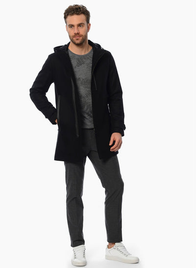 3915 Black Hooded Coat