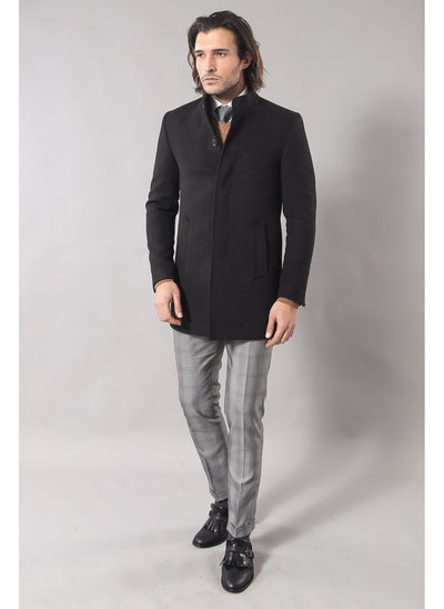 3867 Black High Collar Coat