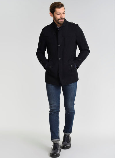 3871 Navy High Collar Coat