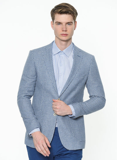 2867 Blue Patterned Two Button Jacket