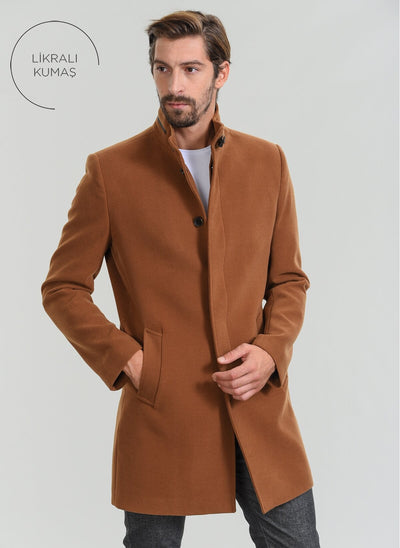 3950 Camel High Collar Coat