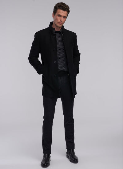 4058 Black High Collar Coat