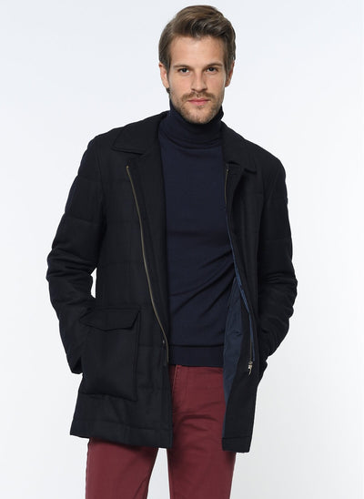 3890 Navy Blue Quilted Coat