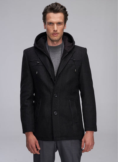 3982 Black Hooded Coat