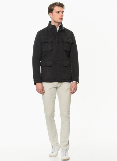 4019 Anthracite High Collar Coat