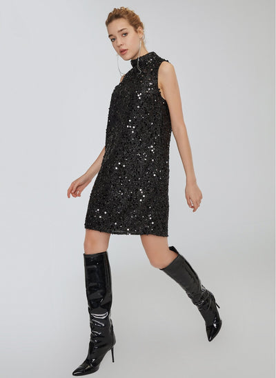 15937 black sequin shift dress