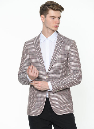 2864 Red Patterned Two Button Jacket