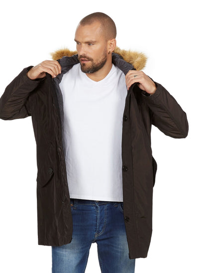 3866 Brown Faux Fur Collar Puffer Coat