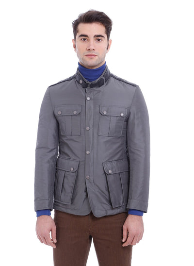 4009 Grey Leather Look Coat