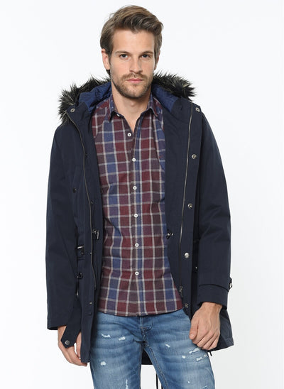 3919 Navy Hooded Coat