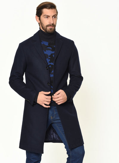 4020 Navy Jacket Collar Long Coat