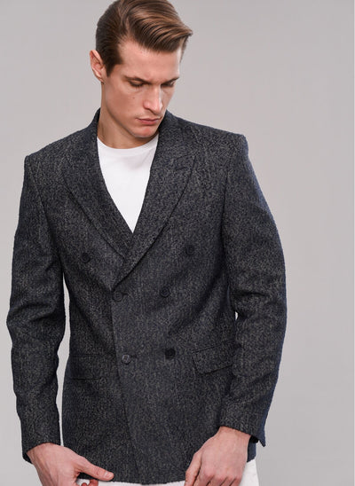 2854 Indigo Textured Double-Breasted Blazer