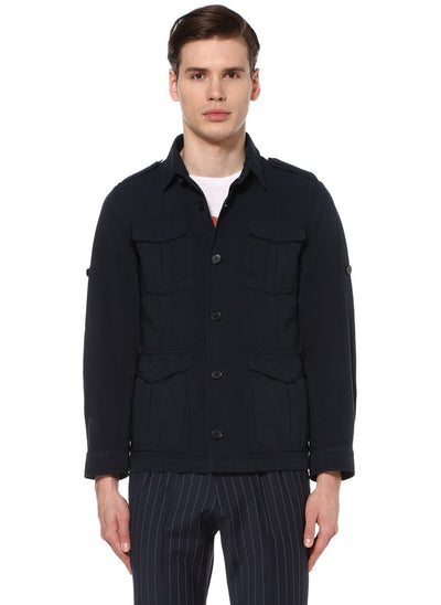 3979 Navy Blue Pocket Detailed Coat