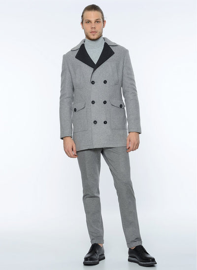 3880 Grey Double Breasted Wool Blend Coat