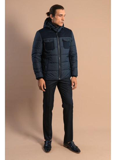 3973 Navy Blue Hooded Puffer Coat