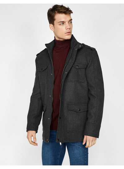 3864 Grey Pocket Detailed Coat