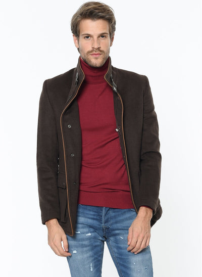 4038 Brown High Collar Coat