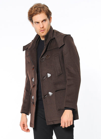 3869 Brown Hooded Wool Coat