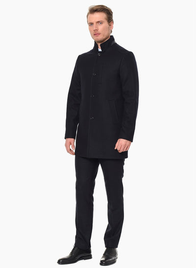 3939 Navy High Collar Coat