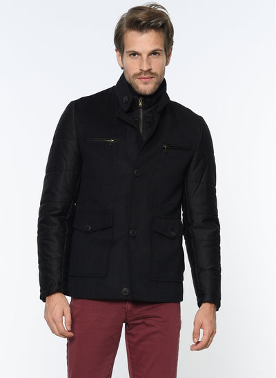 4039 Black High Collar Coat