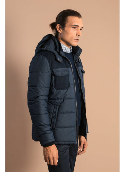 3973 Navy Blue Hooded Puffer Coat