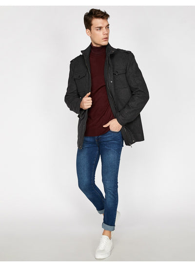 3864 Grey Pocket Detailed Coat