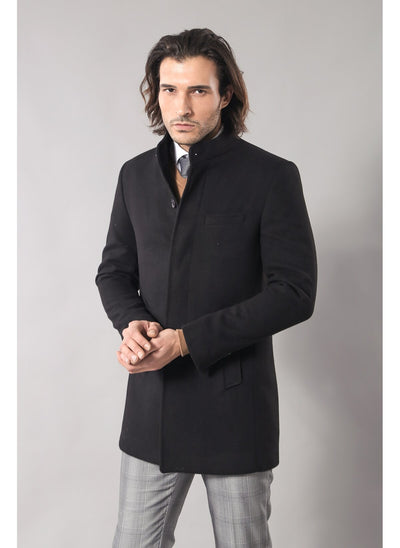 3867 Black High Collar Coat