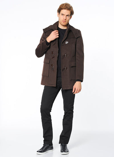3869 Brown Hooded Wool Coat