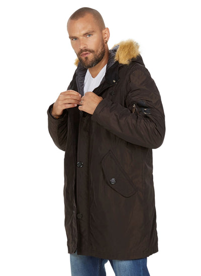 3866 Brown Faux Fur Collar Puffer Coat