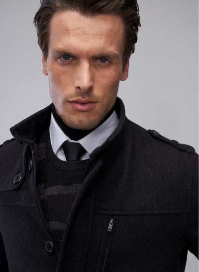 3875 Black Slim Fit Coat