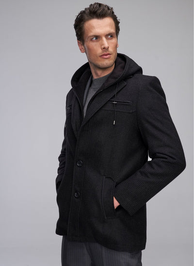 3982 Black Hooded Coat