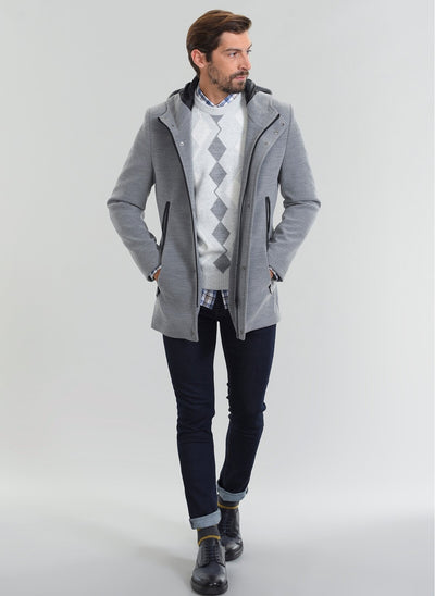 4057 Grey Hooded Coat