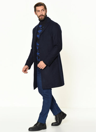 4020 Navy Jacket Collar Long Coat