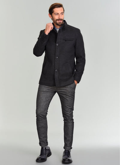 3995 Anthracite Plain High Collar Coat