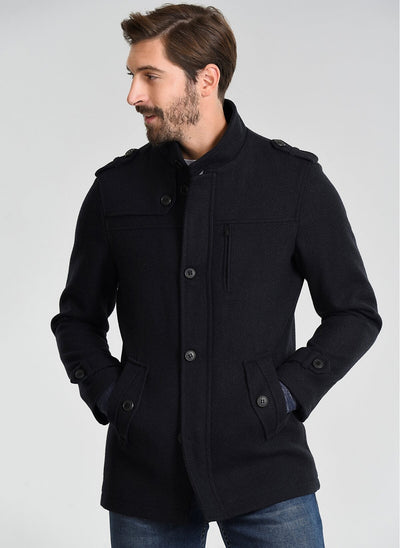 3871 Navy High Collar Coat