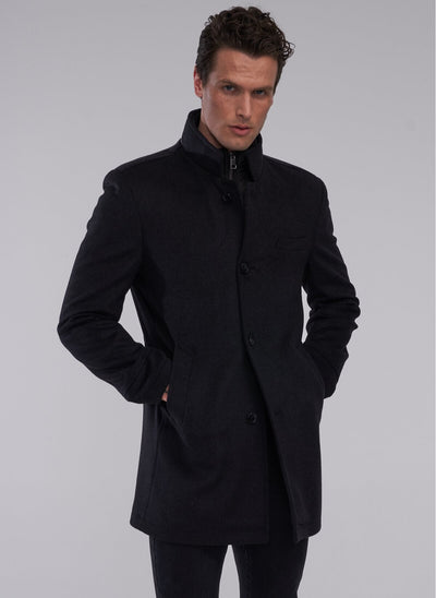 3916 Anthracite High Collar Coat
