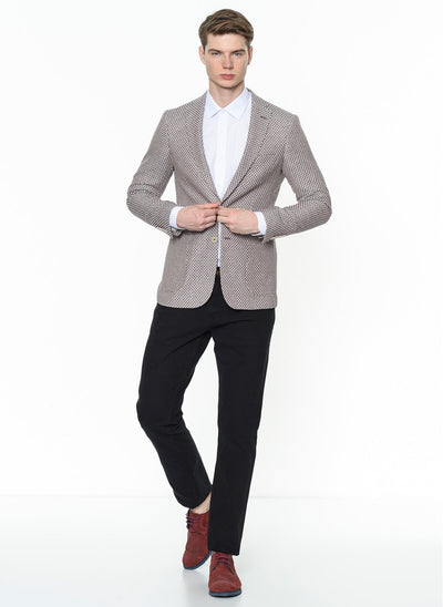 2864 Red Patterned Two Button Jacket
