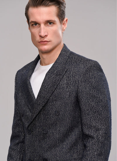 2854 Indigo Textured Double-Breasted Blazer
