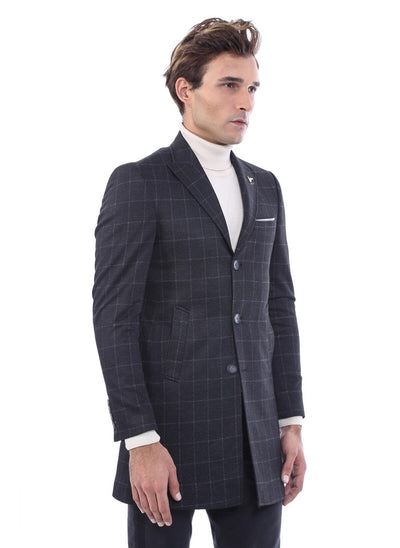 3918 Black Jacket Collar Check Coat