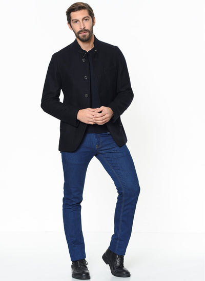 4017 Navy Blue Plain Coat