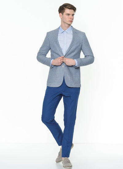 2867 Blue Patterned Two Button Jacket