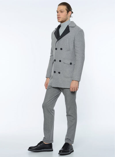 3880 Grey Double Breasted Wool Blend Coat