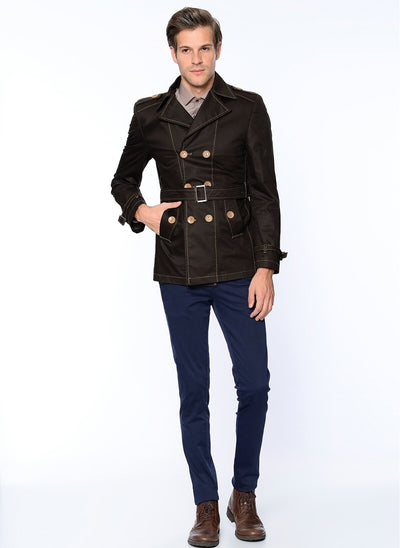 3952 Brown Jacket Collar Coat