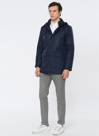 3945 Navy Hooded Coat