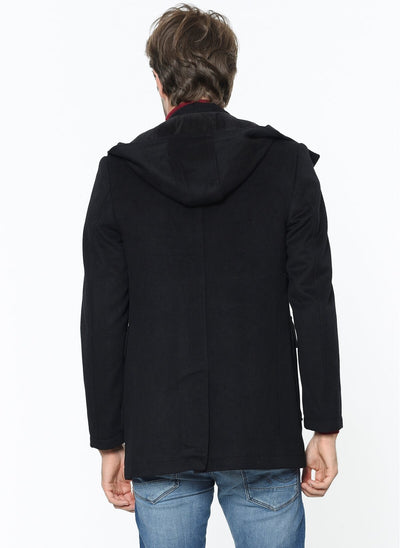 3892 Black Hooded Wool Coat