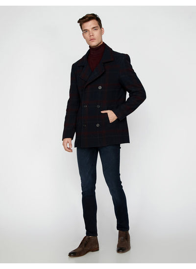 4032 Navy-Multi Colour Check Coat
