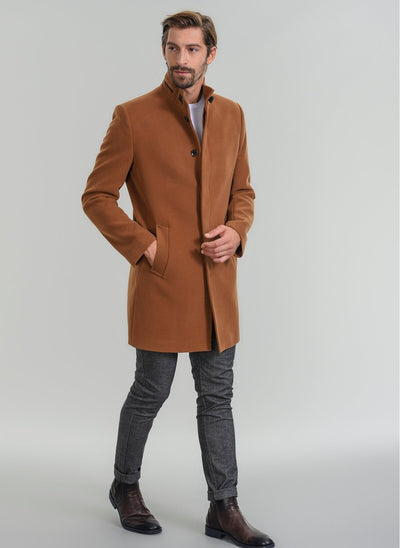 3950 Camel High Collar Coat