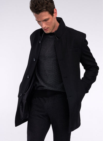 4058 Black High Collar Coat