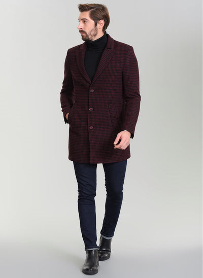 3913 Bordeaux Check Coat